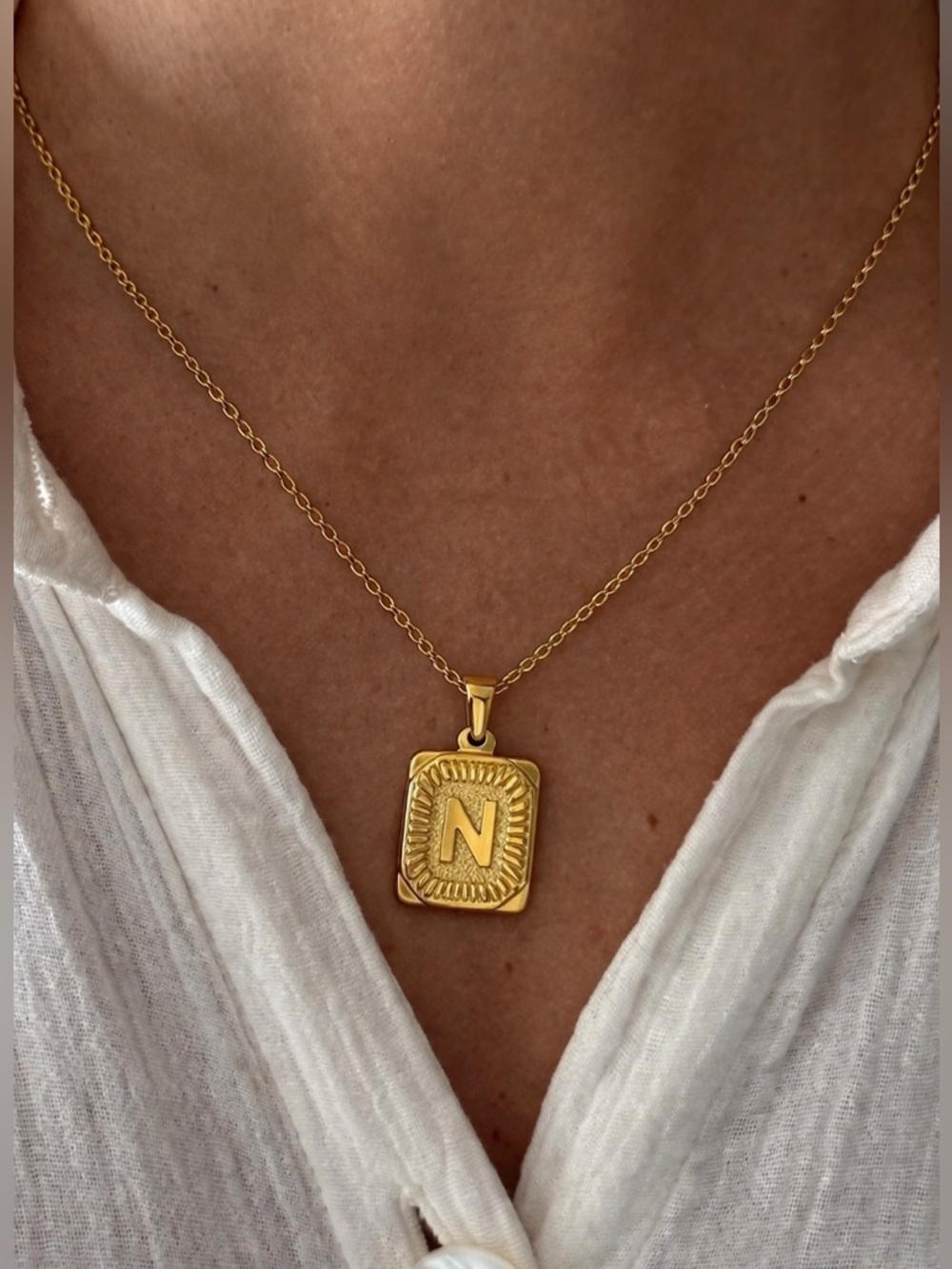 Gold Monogram Initial Necklace (N) (9024)